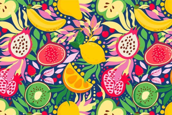 Fruit Seamless Pattern EPS, JPG – A Modern Exotic Design for Creative and Commercial Use