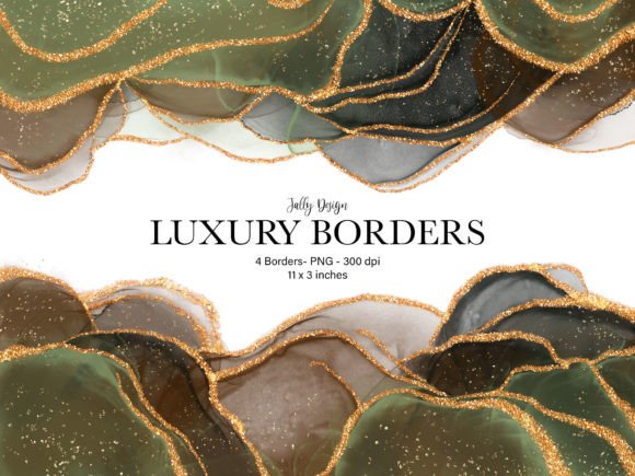 Green Luxury Alcohol Ink Border Clip Art