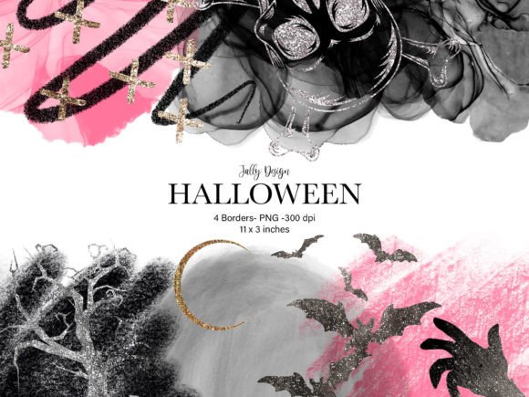 Pink and Black Halloween Border Clip Art: A Stylish and Practical Design Asset