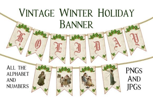 Vintage Winter Holiday Banner Set: A Timeless Addition to Your Creative Projects